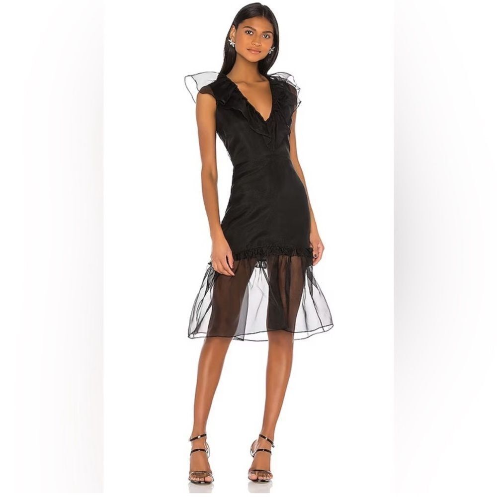 NEW Amanda Uprichard Talulah Silk Midi Dress Black Medium